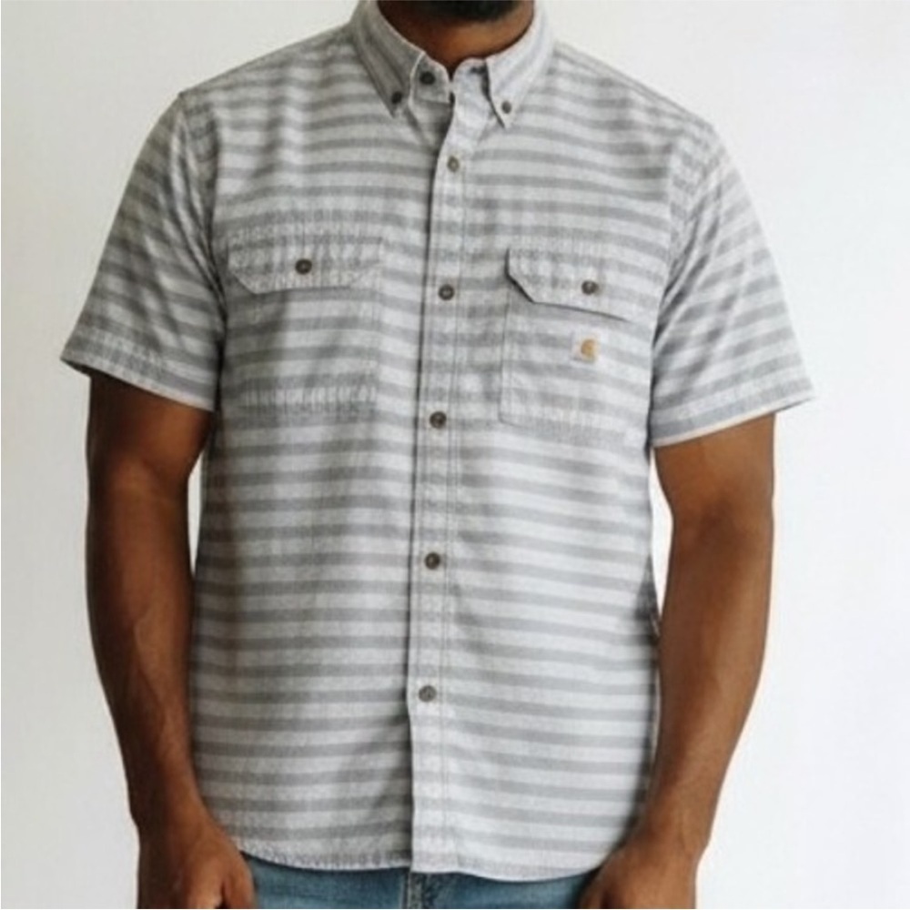 Carhartt Loose Fit Button Front Striped Shirt Size LARGE